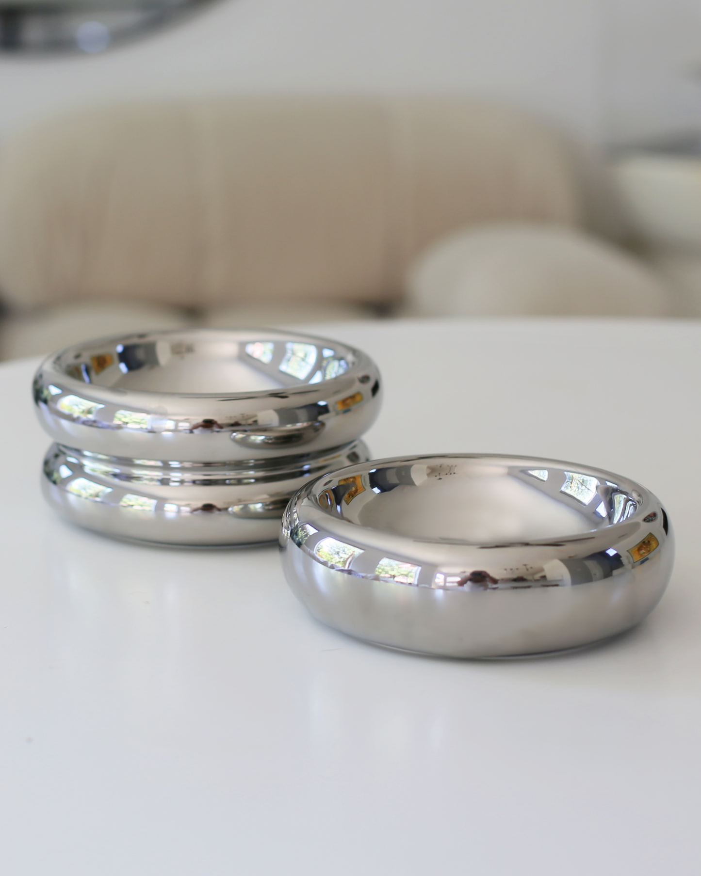 Halo Cat Food Bowl in Chrome