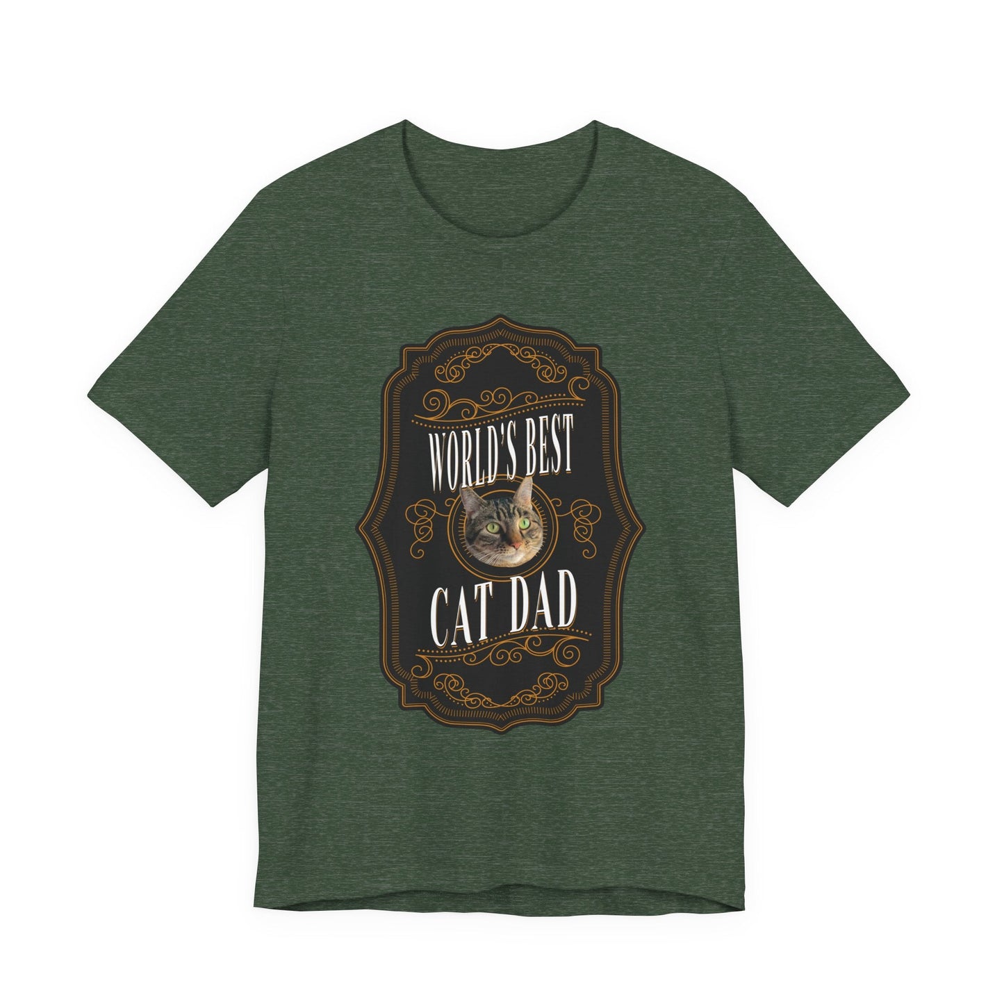 Customizable World's Best Cat Dad Whiskey Label T-Shirt - Dark
