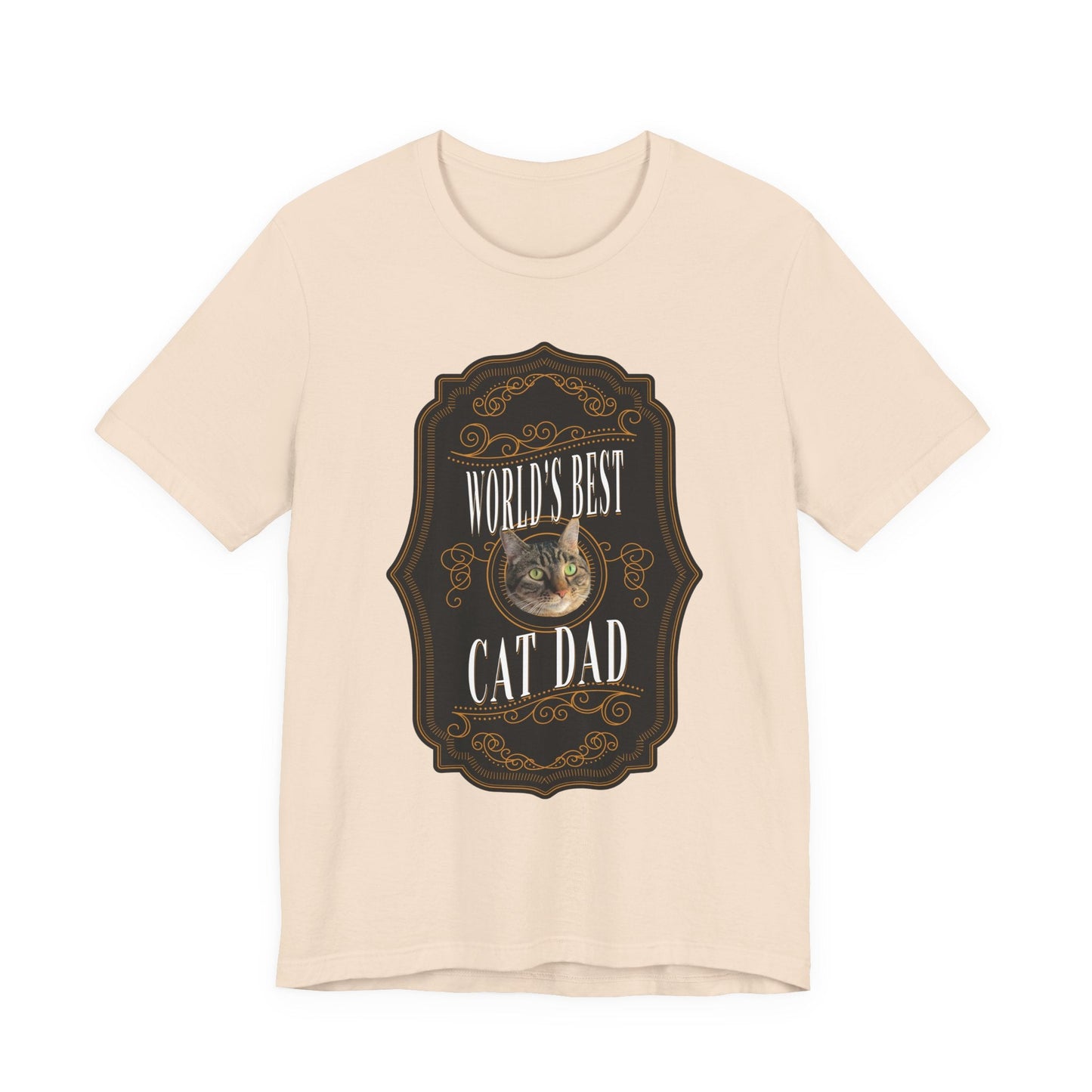 Customizable World's Best Cat Dad Whiskey Label T-Shirt - Dark
