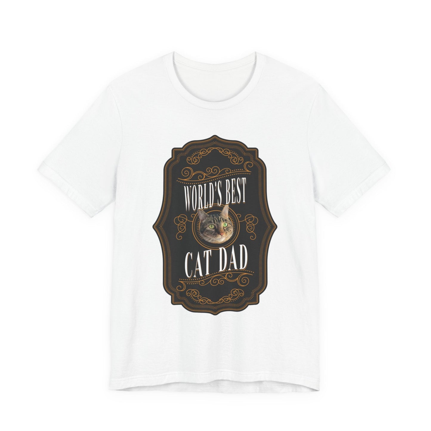 Customizable World's Best Cat Dad Whiskey Label T-Shirt - Dark
